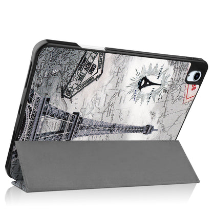 For iPad Air (2020)/Air (2022) Pattern Printing PU Leather Soft TPU Back Tablet Case Smart Tri-fold Stand Auto Wake/Sleep Shell with Pen Slot