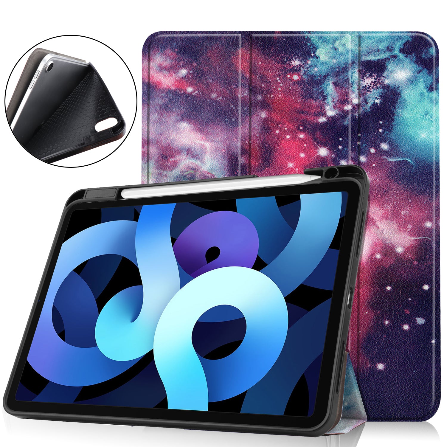 For iPad Air (2020)/Air (2022) Pattern Printing PU Leather Soft TPU Back Tablet Case Smart Tri-fold Stand Auto Wake/Sleep Shell with Pen Slot