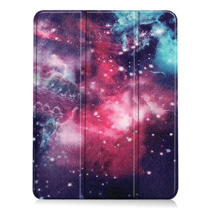 For iPad Air (2020)/Air (2022) Pattern Printing PU Leather Soft TPU Back Tablet Case Smart Tri-fold Stand Auto Wake/Sleep Shell with Pen Slot