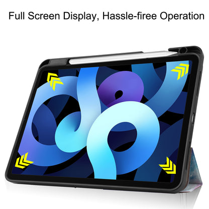 For iPad Air (2020)/Air (2022) Pattern Printing PU Leather Soft TPU Back Tablet Case Smart Tri-fold Stand Auto Wake/Sleep Shell with Pen Slot