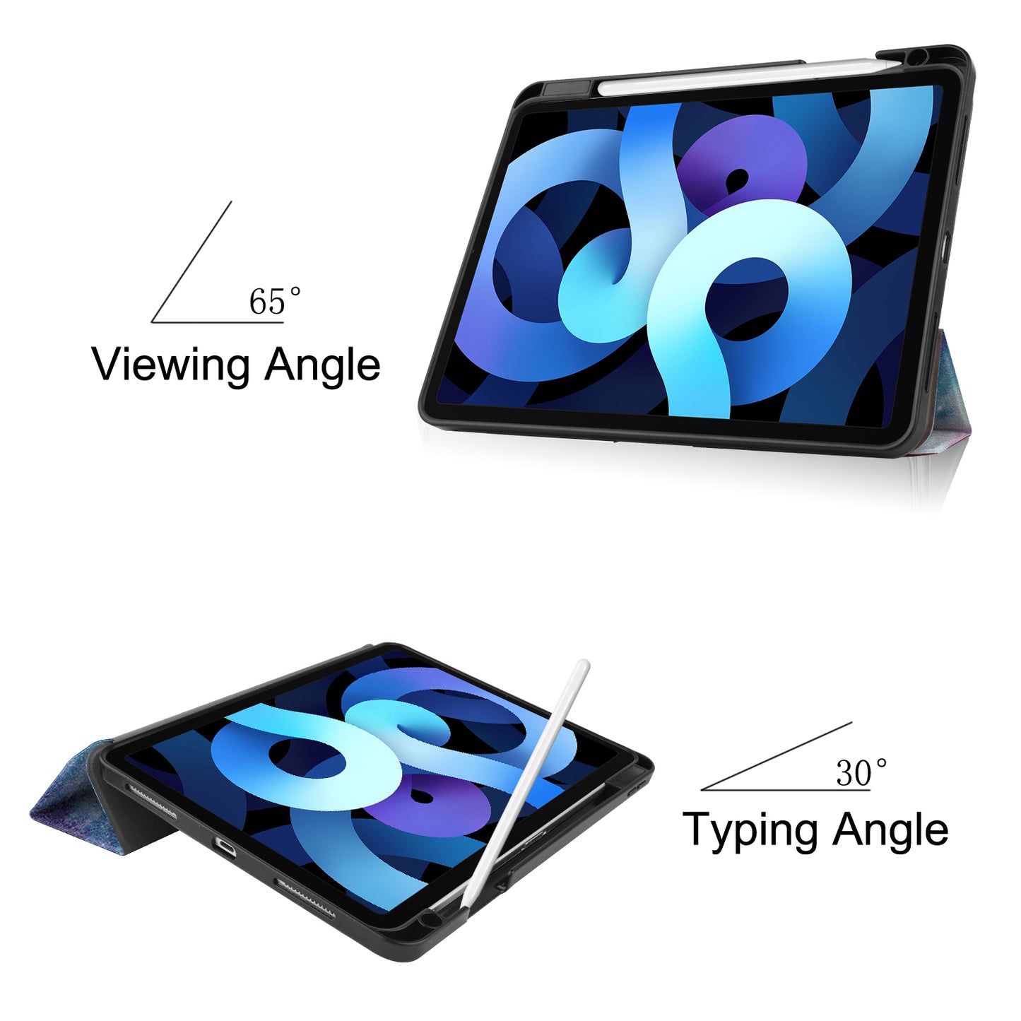 For iPad Air (2020)/Air (2022) Pattern Printing PU Leather Soft TPU Back Tablet Case Smart Tri-fold Stand Auto Wake/Sleep Shell with Pen Slot