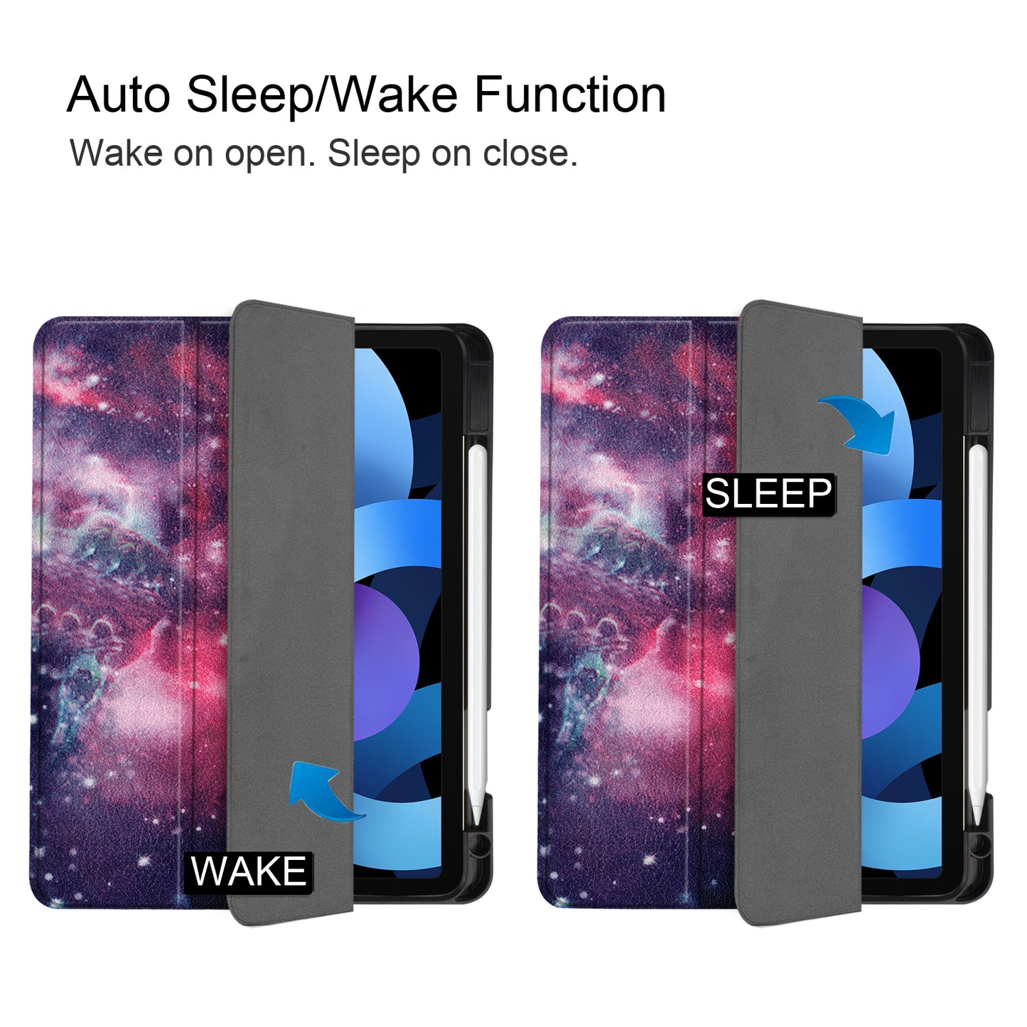 For iPad Air (2020)/Air (2022) Pattern Printing PU Leather Soft TPU Back Tablet Case Smart Tri-fold Stand Auto Wake/Sleep Shell with Pen Slot