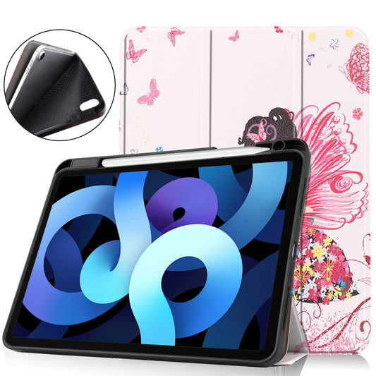 For iPad Air (2020)/Air (2022) Pattern Printing PU Leather Soft TPU Back Tablet Case Smart Tri-fold Stand Auto Wake/Sleep Shell with Pen Slot