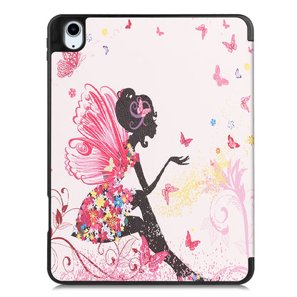 For iPad Air (2020)/Air (2022) Pattern Printing PU Leather Soft TPU Back Tablet Case Smart Tri-fold Stand Auto Wake/Sleep Shell with Pen Slot