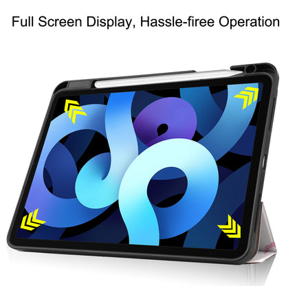 For iPad Air (2020)/Air (2022) Pattern Printing PU Leather Soft TPU Back Tablet Case Smart Tri-fold Stand Auto Wake/Sleep Shell with Pen Slot