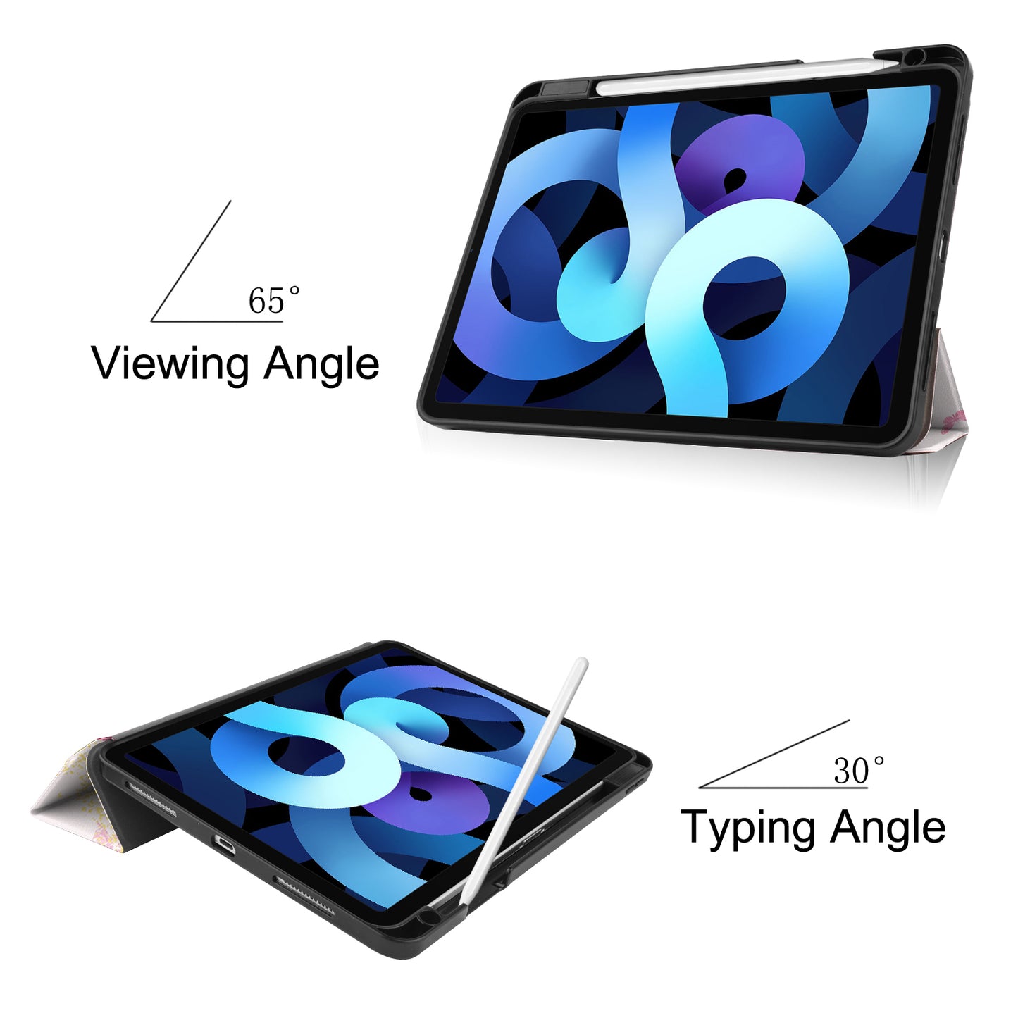 For iPad Air (2020)/Air (2022) Pattern Printing PU Leather Soft TPU Back Tablet Case Smart Tri-fold Stand Auto Wake/Sleep Shell with Pen Slot