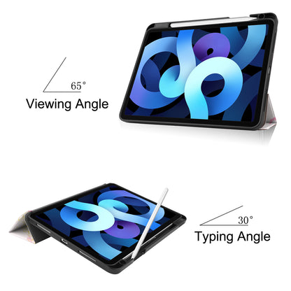 For iPad Air (2020)/Air (2022) Pattern Printing PU Leather Soft TPU Back Tablet Case Smart Tri-fold Stand Auto Wake/Sleep Shell with Pen Slot