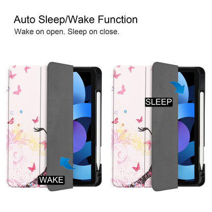 For iPad Air (2020)/Air (2022) Pattern Printing PU Leather Soft TPU Back Tablet Case Smart Tri-fold Stand Auto Wake/Sleep Shell with Pen Slot