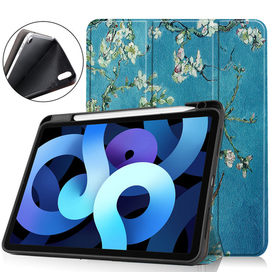 For iPad Air (2020)/Air (2022) Pattern Printing PU Leather Soft TPU Back Tablet Case Smart Tri-fold Stand Auto Wake/Sleep Shell with Pen Slot