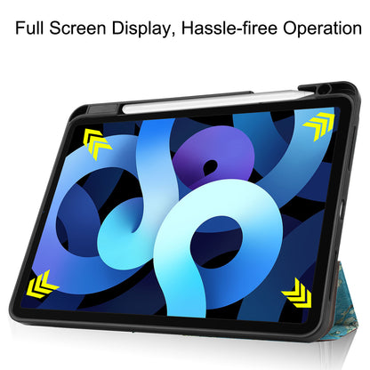 For iPad Air (2020)/Air (2022) Pattern Printing PU Leather Soft TPU Back Tablet Case Smart Tri-fold Stand Auto Wake/Sleep Shell with Pen Slot
