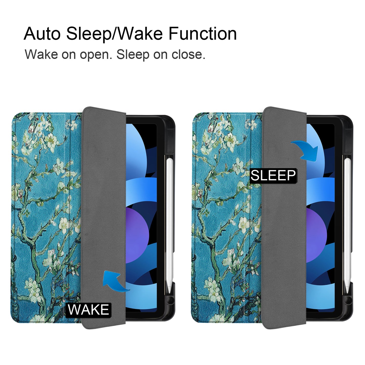 For iPad Air (2020)/Air (2022) Pattern Printing PU Leather Soft TPU Back Tablet Case Smart Tri-fold Stand Auto Wake/Sleep Shell with Pen Slot