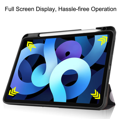 For iPad Air (2020)/Air (2022) Pattern Printing PU Leather Soft TPU Back Tablet Case Smart Tri-fold Stand Auto Wake/Sleep Shell with Pen Slot