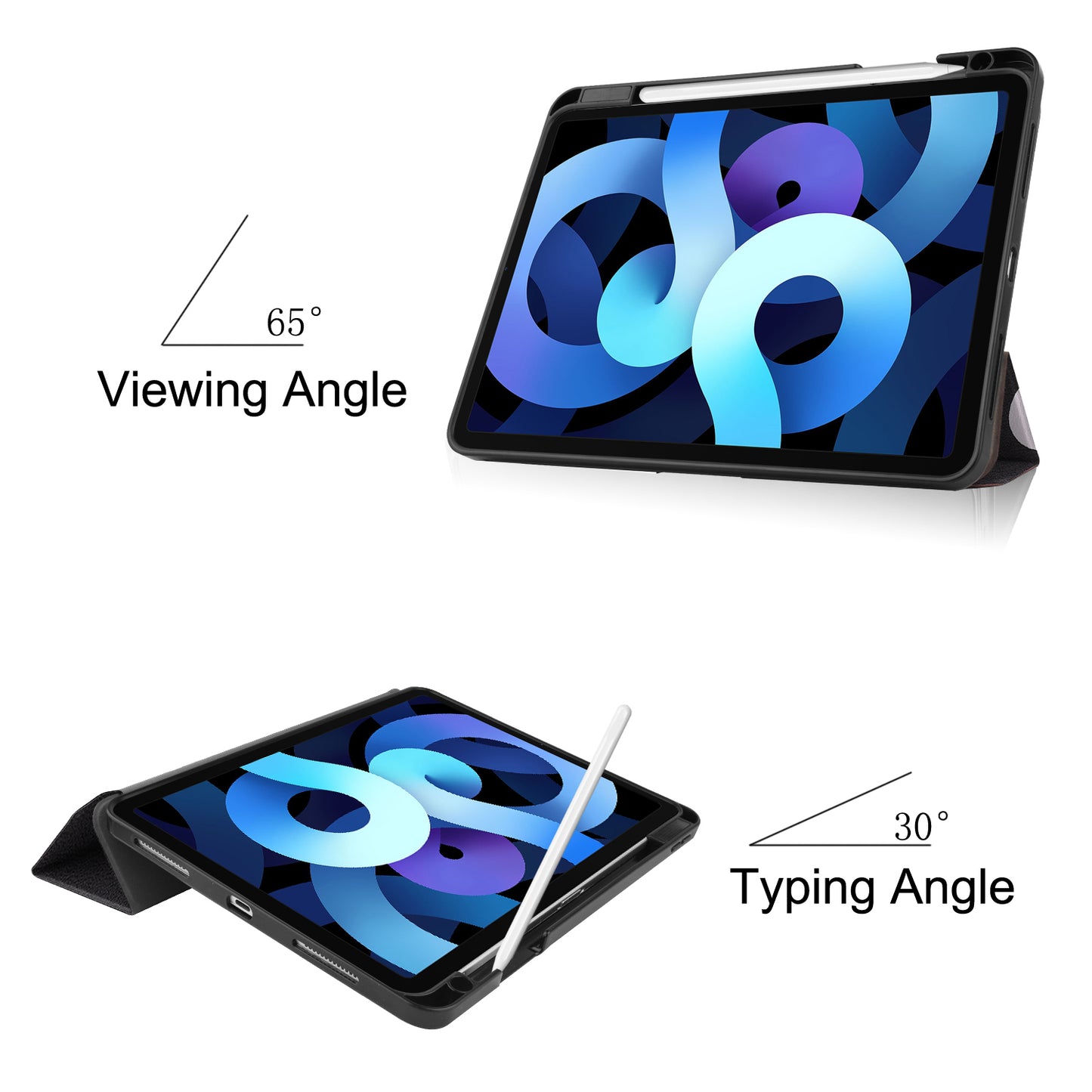 For iPad Air (2020)/Air (2022) Pattern Printing PU Leather Soft TPU Back Tablet Case Smart Tri-fold Stand Auto Wake/Sleep Shell with Pen Slot