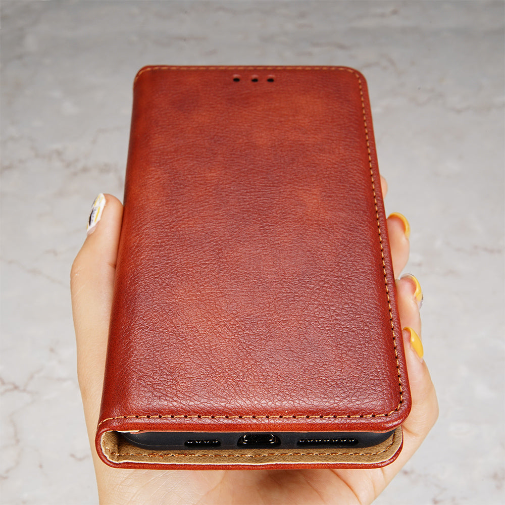 Plain Leather Phone Protective Case Auto-Absorbed for Xiaomi Redmi 9C/Redmi 9C NFC