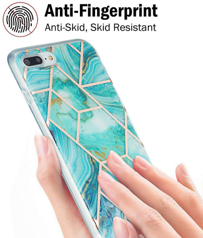 2.0mm Electroplating IMD Splicing Marble Pattern Design TPU Protector Cover for iPhone 7 Plus/8 Plus