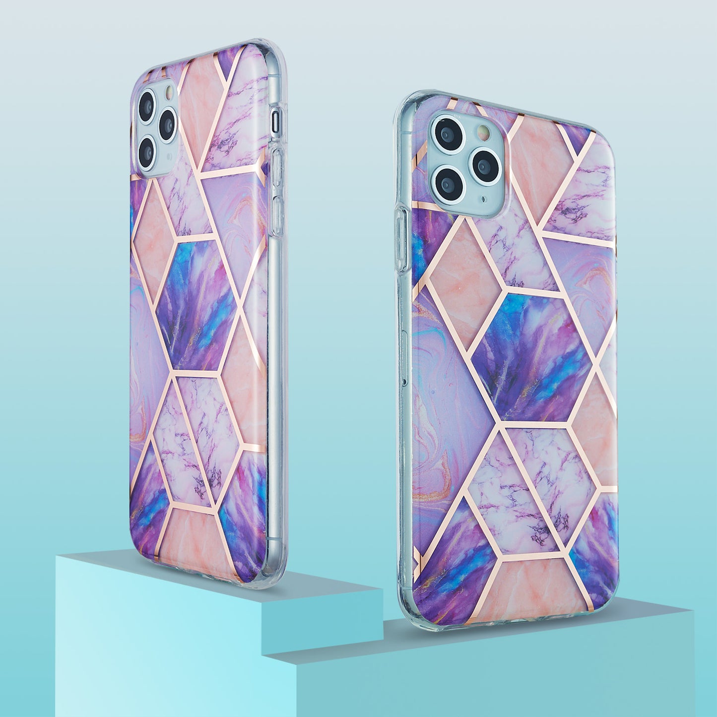 2.0mm Electroplating IMD Marble Pattern Splicing Full Protection TPU Protector Cover for iPhone 11 Pro Max