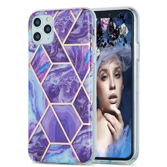 2.0mm Electroplating IMD Marble Pattern Splicing Full Protection TPU Protector Cover for iPhone 11 Pro Max