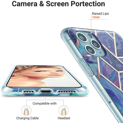 2.0mm Electroplating IMD Marble Pattern Splicing Full Protection TPU Protector Cover for iPhone 11 Pro Max