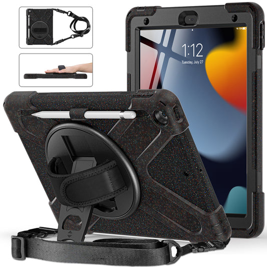 For iPad 10.2 (2021) / (2020) / (2019) Rotary Kickstand Design Tablet Cover with Shoulder Strap