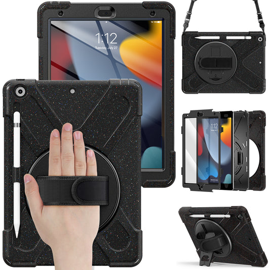 For iPad 10.2 (2021) / (2020) / (2019) Rotary Kickstand Design Tablet Cover with Shoulder Strap