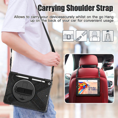 For iPad 10.2 (2021) / (2020) / (2019) Rotary Kickstand Design Tablet Cover with Shoulder Strap