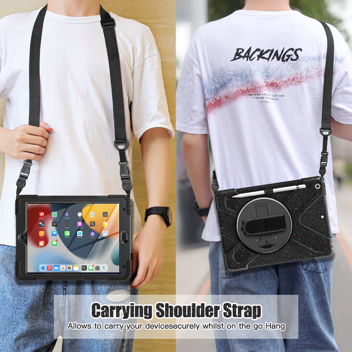 For iPad 10.2 (2021) / (2020) / (2019) Rotary Kickstand Design Tablet Cover with Shoulder Strap