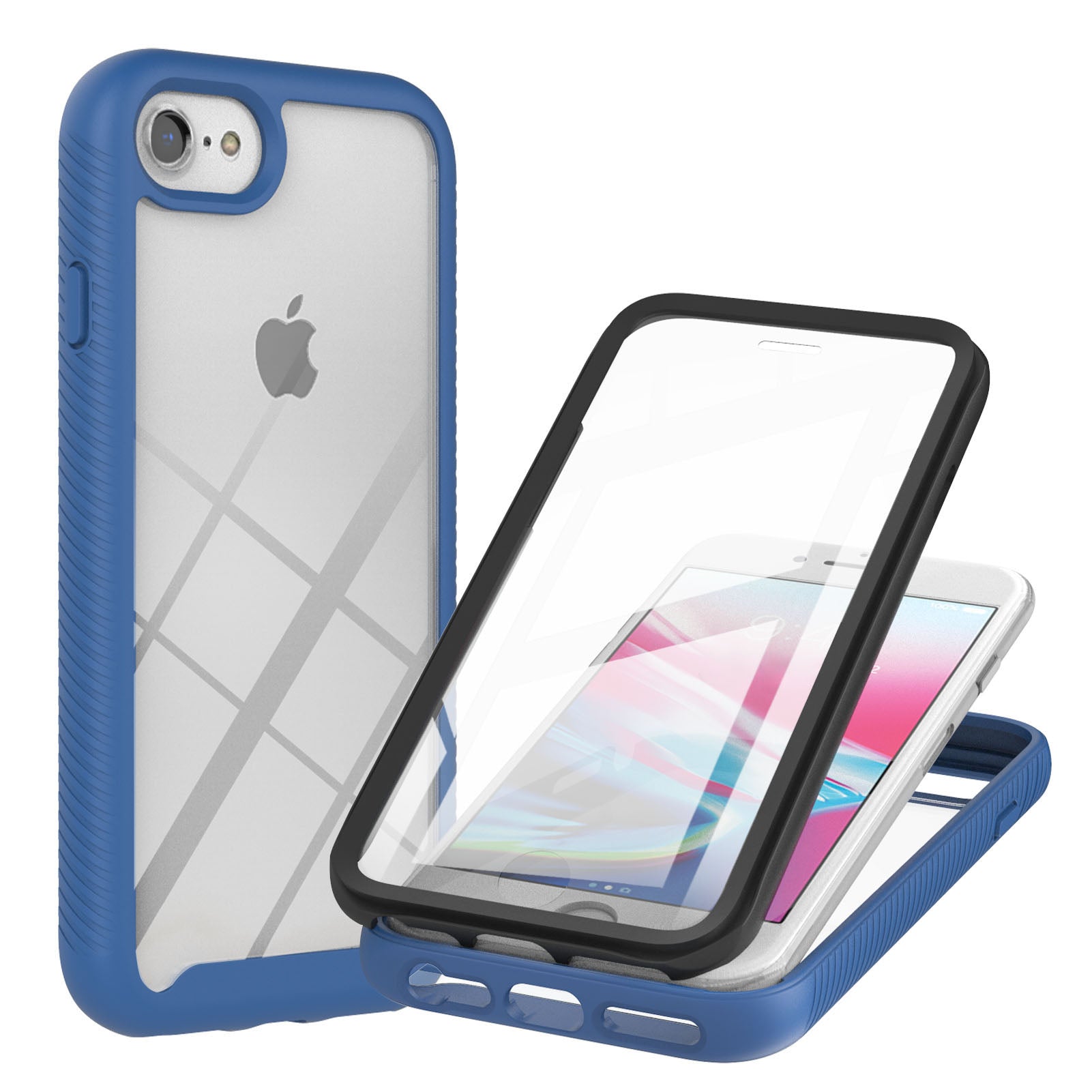 Full-Coverage PC+TPU Hybrid Phone Protection Case with PET Screen Protector for iPhone 7 4.7 inch/8 4.7 inch/SE (2020)/SE (2022)