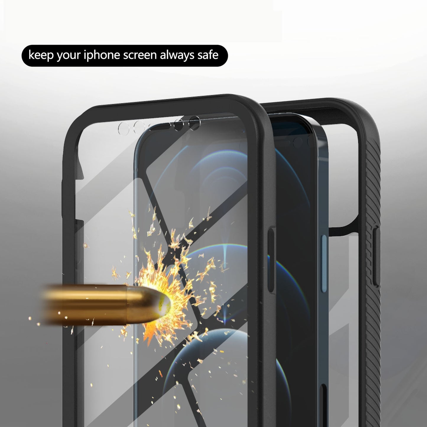 Full-Coverage Protection Case with PET Screen Protector for iPhone 12 Pro Max PC+TPU Hybrid Cover
