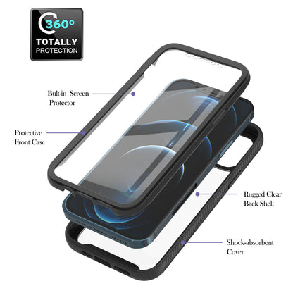 Full-Coverage Protection Case with PET Screen Protector for iPhone 12 Pro Max PC+TPU Hybrid Cover