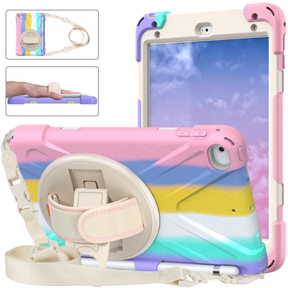 Revolving Kickstand Design Tablet Cover + Strap with Colorful Rainbow Pattern Design for iPad mini 4/(2019) 7.9 inch