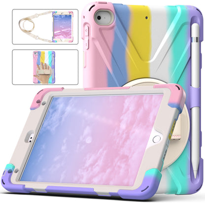 Revolving Kickstand Design Tablet Cover + Strap with Colorful Rainbow Pattern Design for iPad mini 4/(2019) 7.9 inch