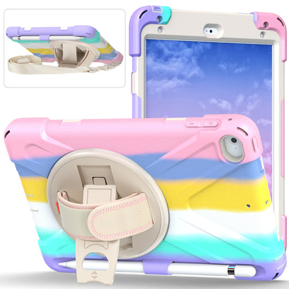 Revolving Kickstand Design Tablet Cover + Strap with Colorful Rainbow Pattern Design for iPad mini 4/(2019) 7.9 inch