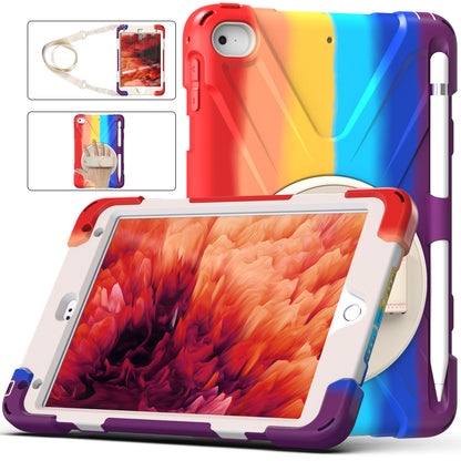 Revolving Kickstand Design Tablet Cover + Strap with Colorful Rainbow Pattern Design for iPad mini 4/(2019) 7.9 inch