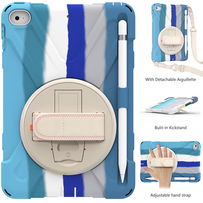 Revolving Kickstand Design Tablet Cover + Strap with Colorful Rainbow Pattern Design for iPad mini 4/(2019) 7.9 inch