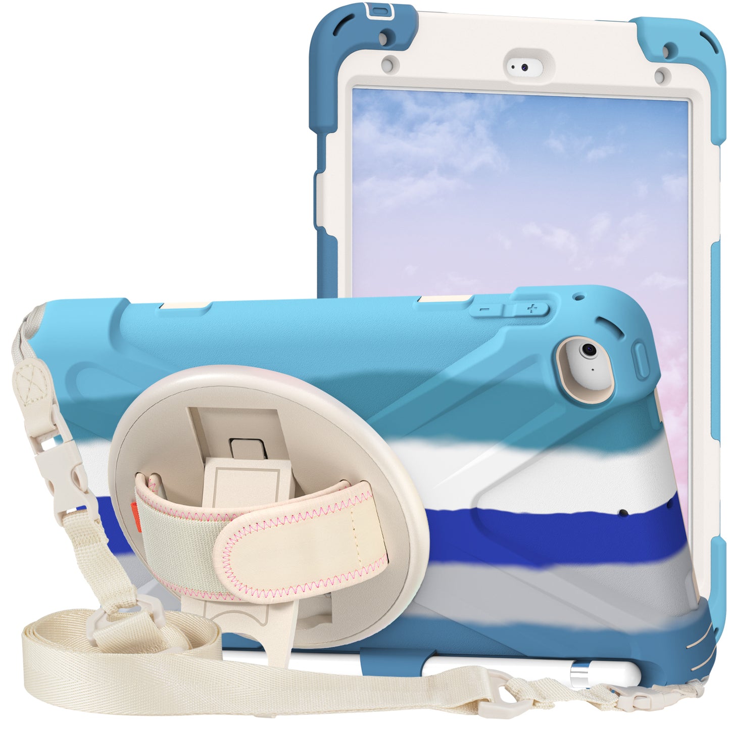 Revolving Kickstand Design Tablet Cover + Strap with Colorful Rainbow Pattern Design for iPad mini 4/(2019) 7.9 inch