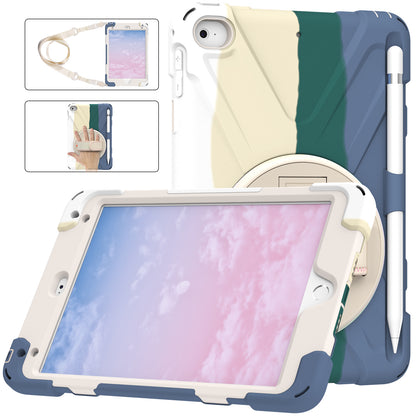 Revolving Kickstand Design Tablet Cover + Strap with Colorful Rainbow Pattern Design for iPad mini 4/(2019) 7.9 inch