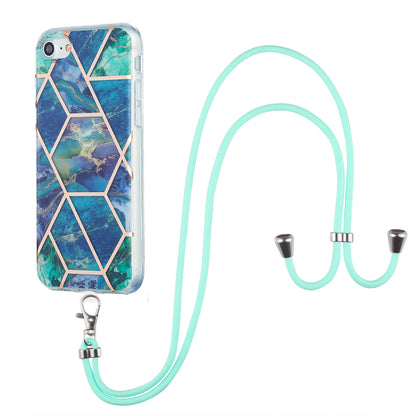 2.0mm IMD Electroplating Marble Pattern Splicing TPU Phone Case with Lanyard for iPhone 7 4.7 inch/8 4.7 inch/SE (2020)/SE (2022)