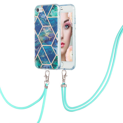 2.0mm IMD Electroplating Marble Pattern Splicing TPU Phone Case with Lanyard for iPhone 7 4.7 inch/8 4.7 inch/SE (2020)/SE (2022)