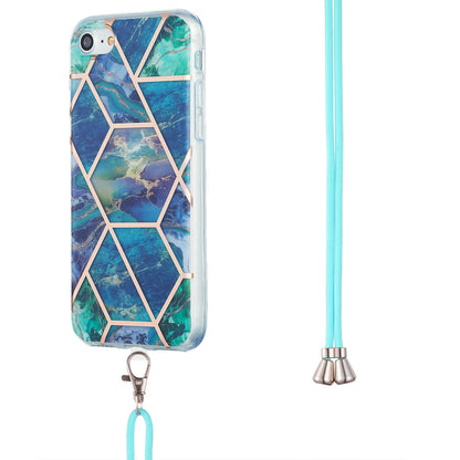 2.0mm IMD Electroplating Marble Pattern Splicing TPU Phone Case with Lanyard for iPhone 7 4.7 inch/8 4.7 inch/SE (2020)/SE (2022)