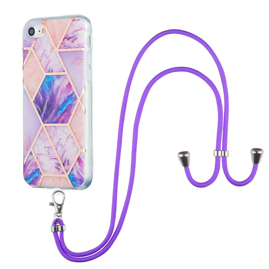 2.0mm IMD Electroplating Marble Pattern Splicing TPU Phone Case with Lanyard for iPhone 7 4.7 inch/8 4.7 inch/SE (2020)/SE (2022)