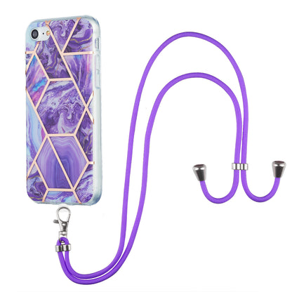 2.0mm IMD Electroplating Marble Pattern Splicing TPU Phone Case with Lanyard for iPhone 7 4.7 inch/8 4.7 inch/SE (2020)/SE (2022)