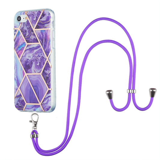 2.0mm IMD Electroplating Marble Pattern Splicing TPU Phone Case with Lanyard for iPhone 7 4.7 inch/8 4.7 inch/SE (2020)/SE (2022)