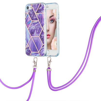 2.0mm IMD Electroplating Marble Pattern Splicing TPU Phone Case with Lanyard for iPhone 7 4.7 inch/8 4.7 inch/SE (2020)/SE (2022)
