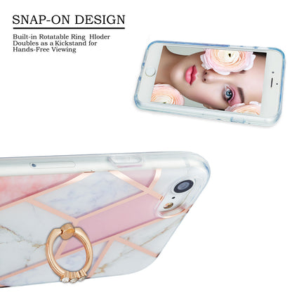2.0mm IMD IML Electroplating Marble Pattern Protective Shell Case with Finger Ring Kickstand for iPhone 7 4.7 inch/8 4.7 inch/SE (2020)/SE (2022)