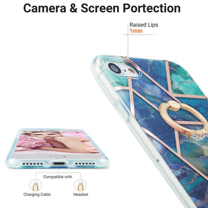 2.0mm IMD IML Electroplating Marble Pattern Protective Shell Case with Finger Ring Kickstand for iPhone 7 4.7 inch/8 4.7 inch/SE (2020)/SE (2022)