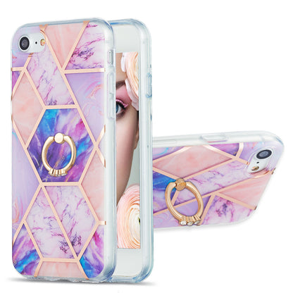 2.0mm IMD IML Electroplating Marble Pattern Protective Shell Case with Finger Ring Kickstand for iPhone 7 4.7 inch/8 4.7 inch/SE (2020)/SE (2022)