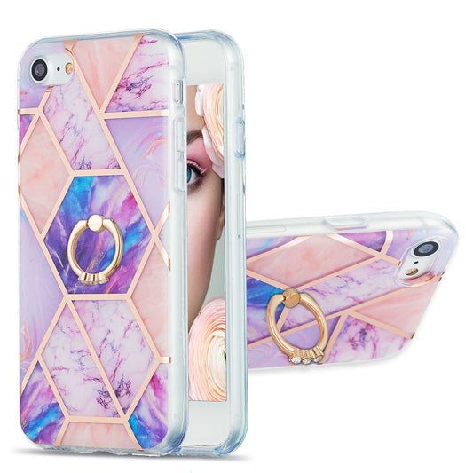 2.0mm IMD IML Electroplating Marble Pattern Protective Shell Case with Finger Ring Kickstand for iPhone 7 4.7 inch/8 4.7 inch/SE (2020)/SE (2022)