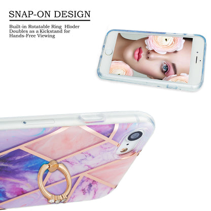 2.0mm IMD IML Electroplating Marble Pattern Protective Shell Case with Finger Ring Kickstand for iPhone 7 4.7 inch/8 4.7 inch/SE (2020)/SE (2022)