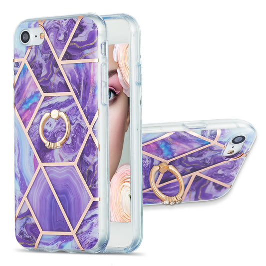 2.0mm IMD IML Electroplating Marble Pattern Protective Shell Case with Finger Ring Kickstand for iPhone 7 4.7 inch/8 4.7 inch/SE (2020)/SE (2022)