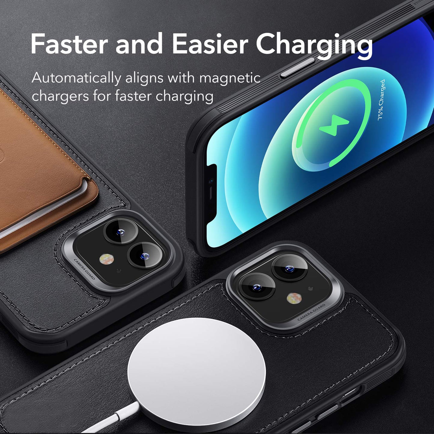 ESR Metro Vegan Magnetic Charging Cover Genuine Leather Phone Case Compatible with MagSafe MFM Case for iPhone 12 6.1 inch / 12 Pro 6.1 inch